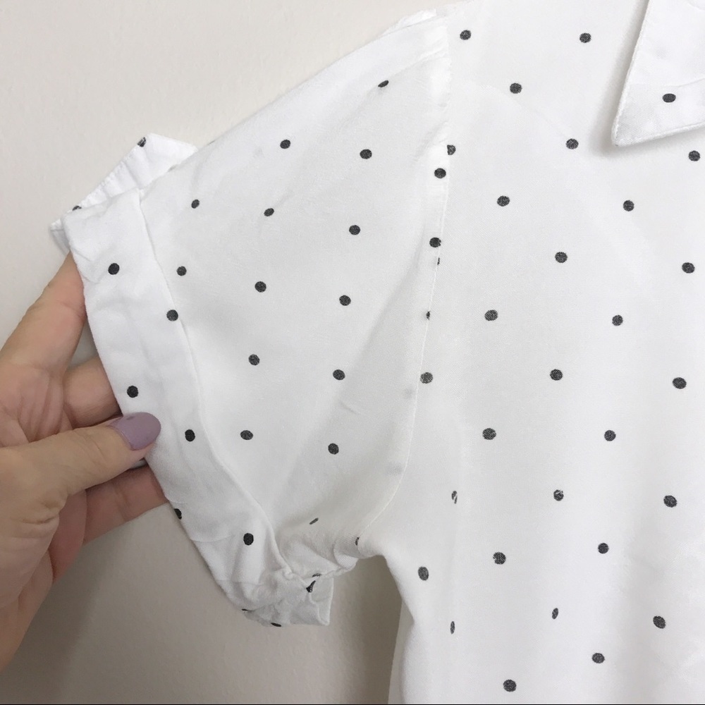 Japna Black/White Polka Dot Front Tie Camp Shirt S - Picture 6 of 8